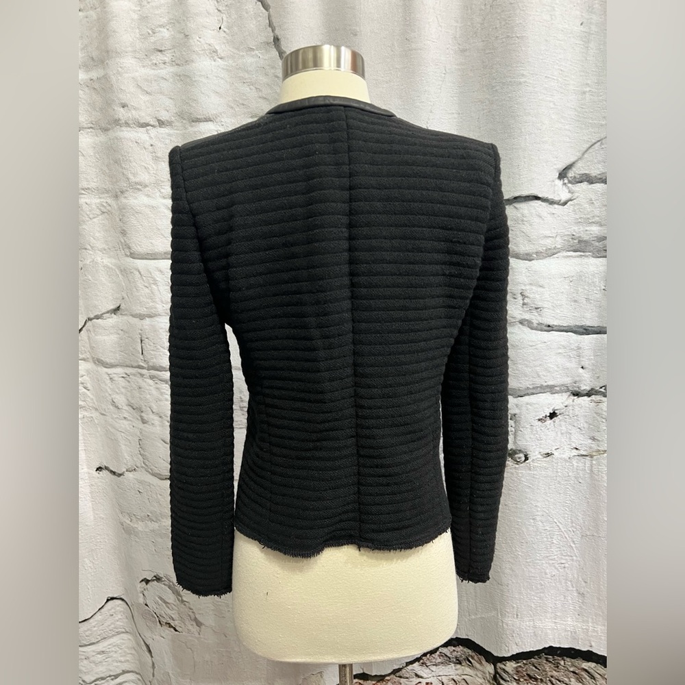 IRO Maiden Boucle‎ Knit Moto Jacket - Black Leather Trim Edgy Professional - Picture 9 of 12